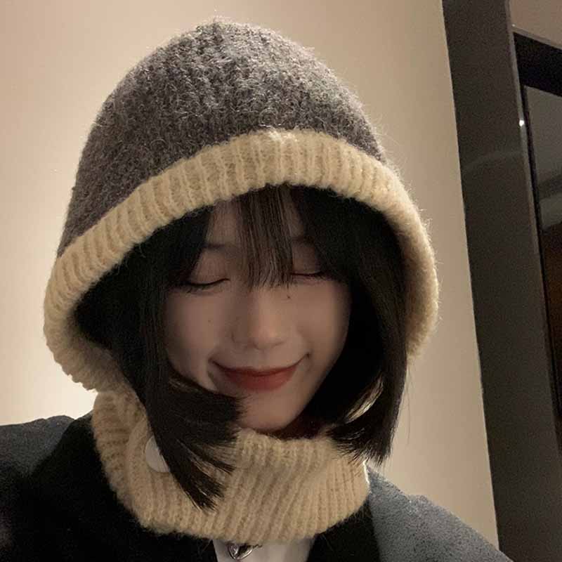 South Korean Balaclava Hat Men's and Women's Knitted Yarn Hat, Suitable for Keeping the Neck Warm In Autumn and Winter