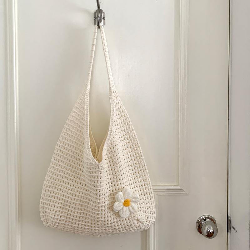 Neue Süße Häkel-Schultertasche Freizeit Strand Hohlstrick Handtasche Damen Einfarbige Gewebte Tragetasche Für Reisen