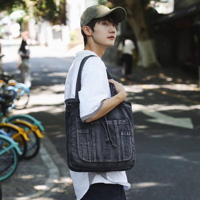 Versatile Denim Shoulder Messenger Bag Female Student Large Capacity Retro Casual Japanese Commuter Canvas Bag Male