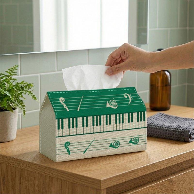 1pc, 2d Flat Printing, Tissue Box Music Theme Paper Towel Holder- Classical Orchestra Style Piano Keys, Violin, Trumpet Pattern Printed Tissue Box, Su