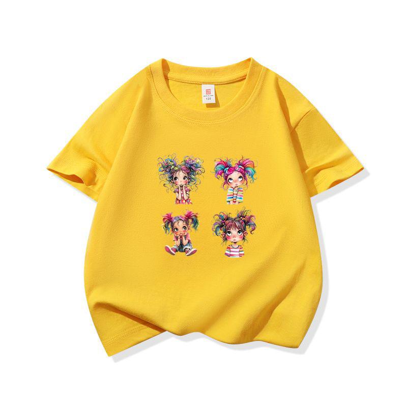 Rainbow Pigtail Girl Graphic Tee Kids 100 Cotton Crew Neck Casual T Shirt Short Sleeve Breathable Tops For Boys Girls Children