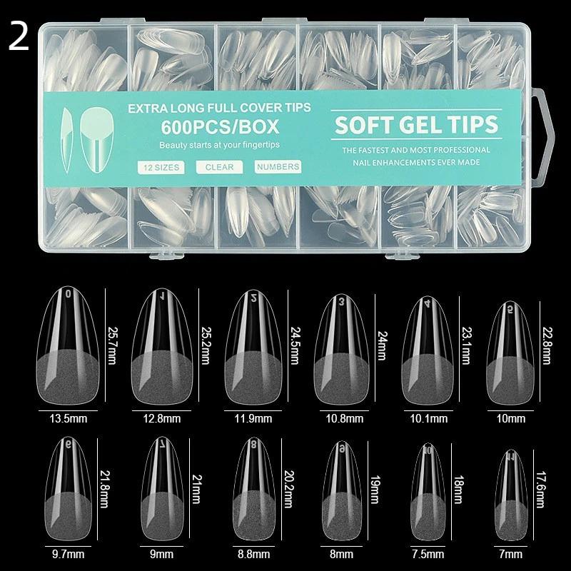 600Pcs Short Almond Soft Gel Nail Tips Full Cover False Nails for Acrylic Manicure Salon Home Press-On Nails