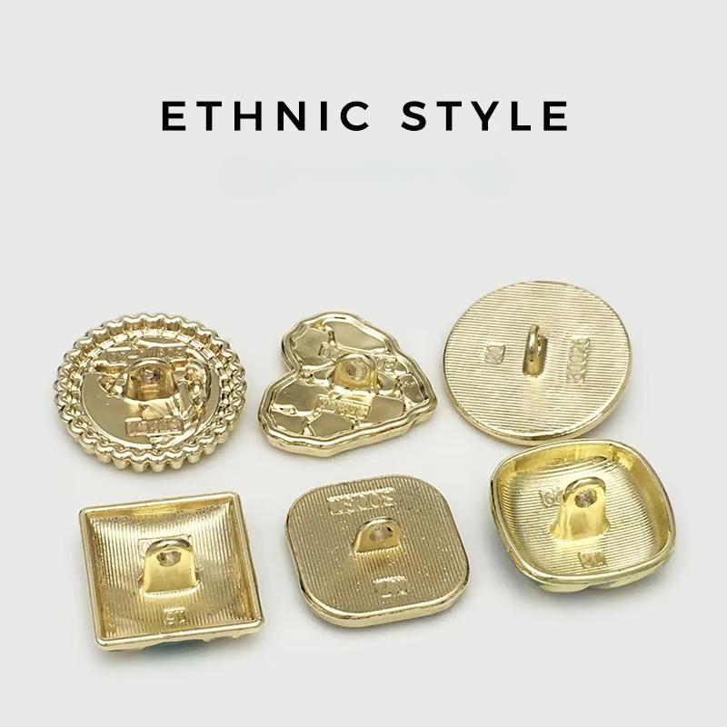 10PCS Of National Style Enamel Colorful Metal Buttons Burnt Blue Palace Oil Square Flower Clothing Button