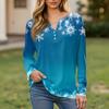 Women's T Shirt Tee Christmas Printed Button Long Sleeve Tunic Daily Weekend Fashion Basic V- Neck Regular Top