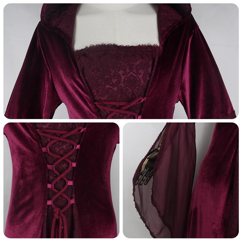 Women's Medieval Cosplay Wedding Dress with Hooded Design - 4 Colors Available