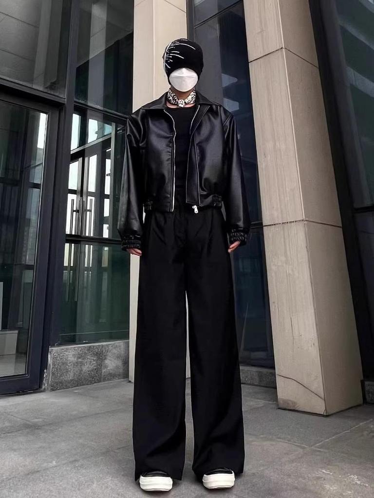 Veste en cuir de moto Rétro Américain pour homme avec épaulettes coréennes - Vêtement d'extérieur Bombeur Tendance Printemps/Automne