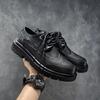 Men's leather shoes cowhide dress trendy shoes black versatile casual business Korean version trendy British Block engraved men's shoes