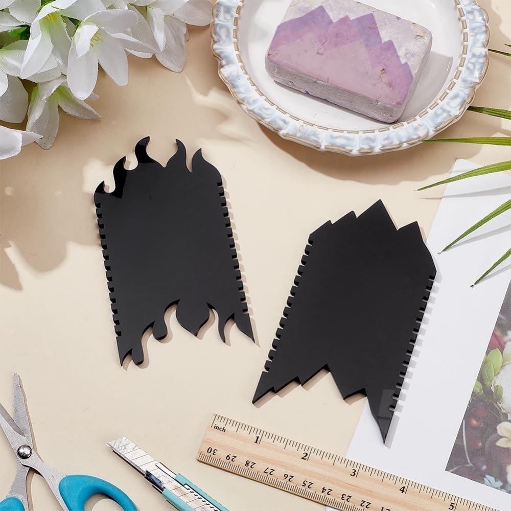 2 Styles Soap Scraper Shaping Tool Black Acrylic Mountains Flames Soap Scraper Shaping Tool for Cold Process Soap Scraper kits