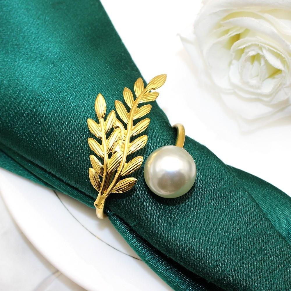 6Pcs Metal Napkin Rings Pearl Wheat Napkin Holder Fashion Napkin Buckle for Wedding Birthday Party