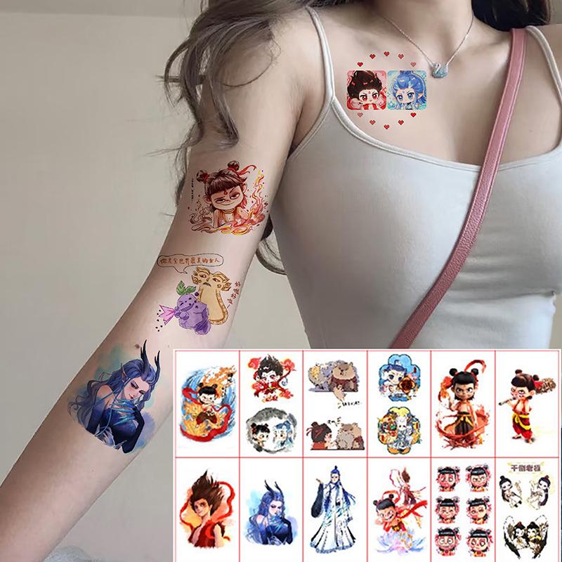 30 Piezas Nezha Ao Bing Impermeable y Duradero Tatuaje a Color Pegatina para el Brazo Personajes de Dibujos Animados Anime Tatuajes Temporales para Niños Calcomanía