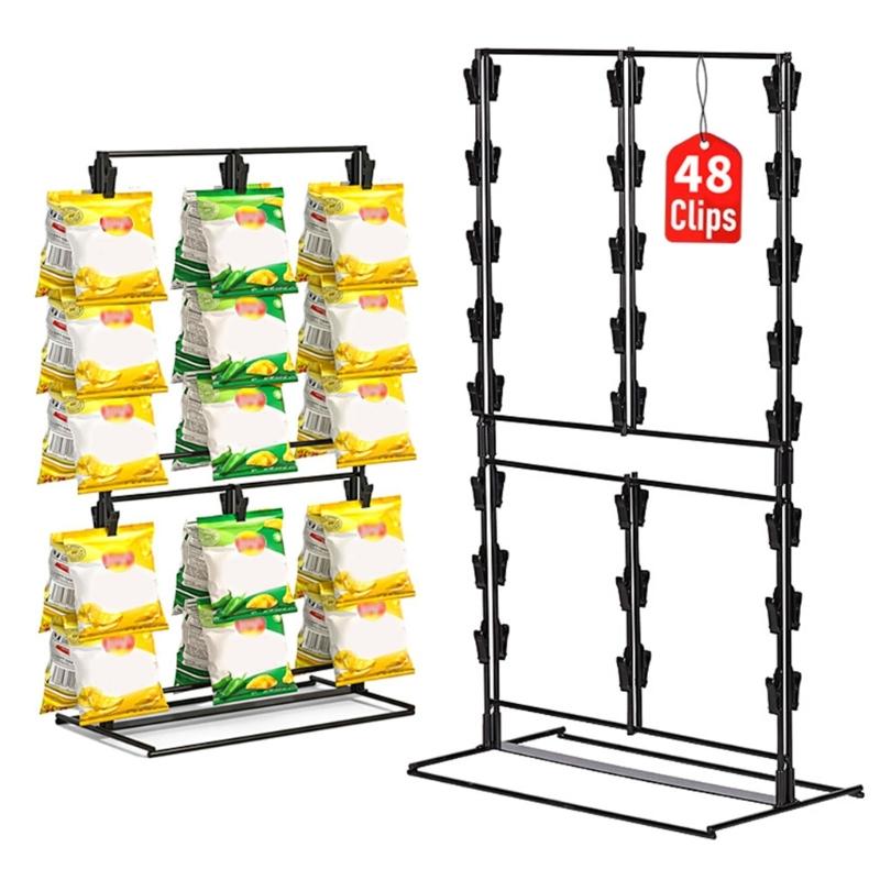 Metal Food Holder Rack With 48 Clamps 3 Layer Design Durable Carbon Steel Storage Unit For Retail Store Household Cooking Area Use