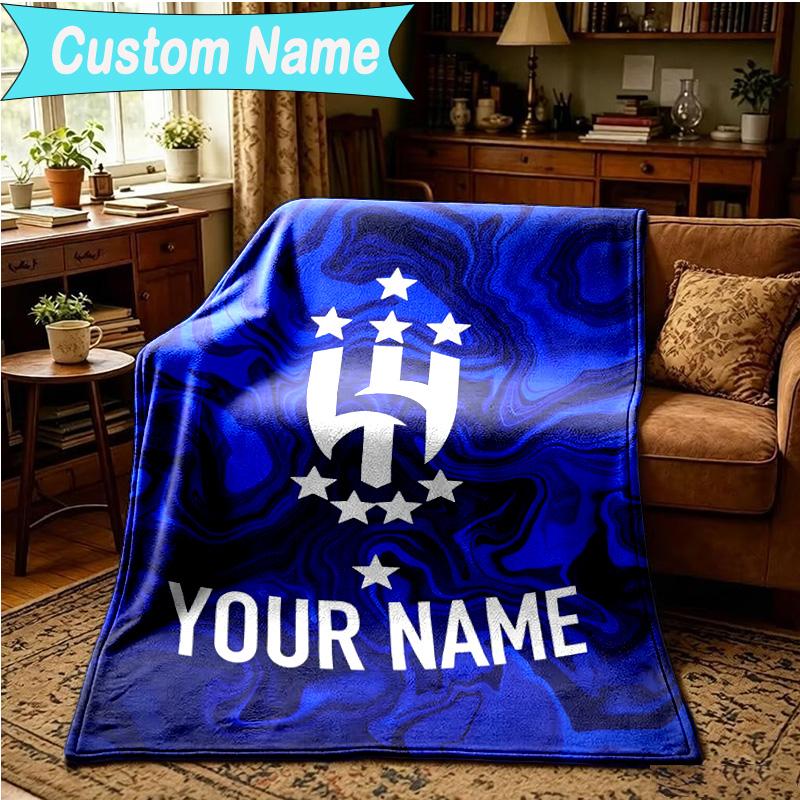 1PC Custom Name Blanket Al Hilal Emblem Design Flannel Blankets Patterns Throw Blanket All-Season Soft Gift for Couch, Bed, Camping, Birthday Gifts