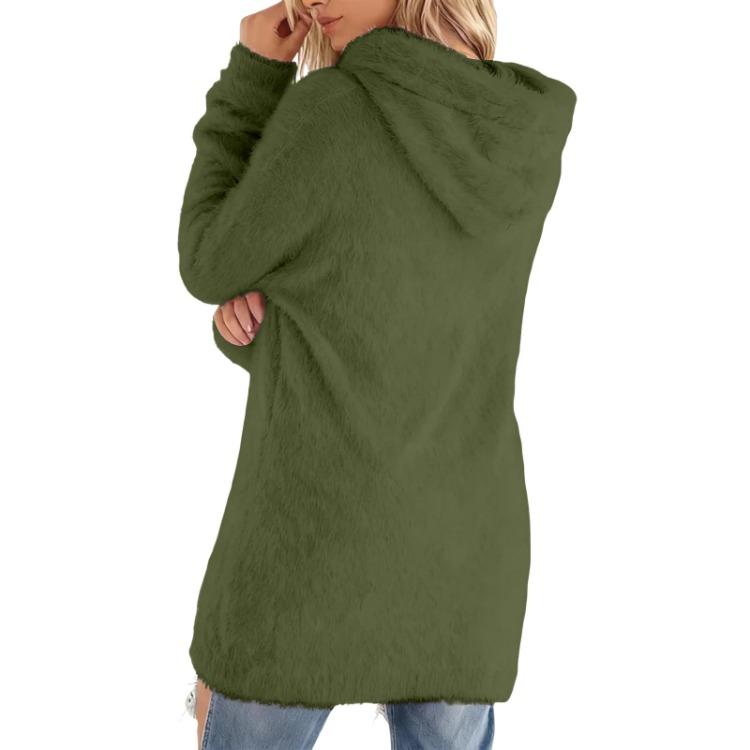 Warm Hooded Fleece Sweatshirt for Women Solid Color Long Sleeve Fashion Top