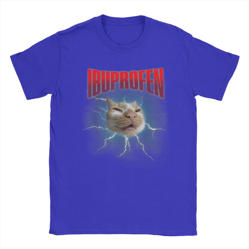 Cool Funny Ibuprofen Cat Hilarious Cat Meme T-Shirt for Men Round Collar 100% Cotton T Shirt Short Sleeve Tees Plus Size Tops
