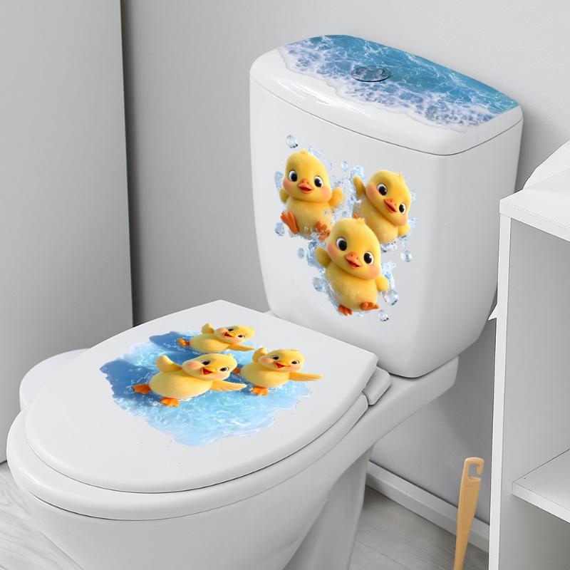 Cartoon Playing Water Duck Toilet Sticker Self-Adhesive Beautify Home Bathroom Decoration