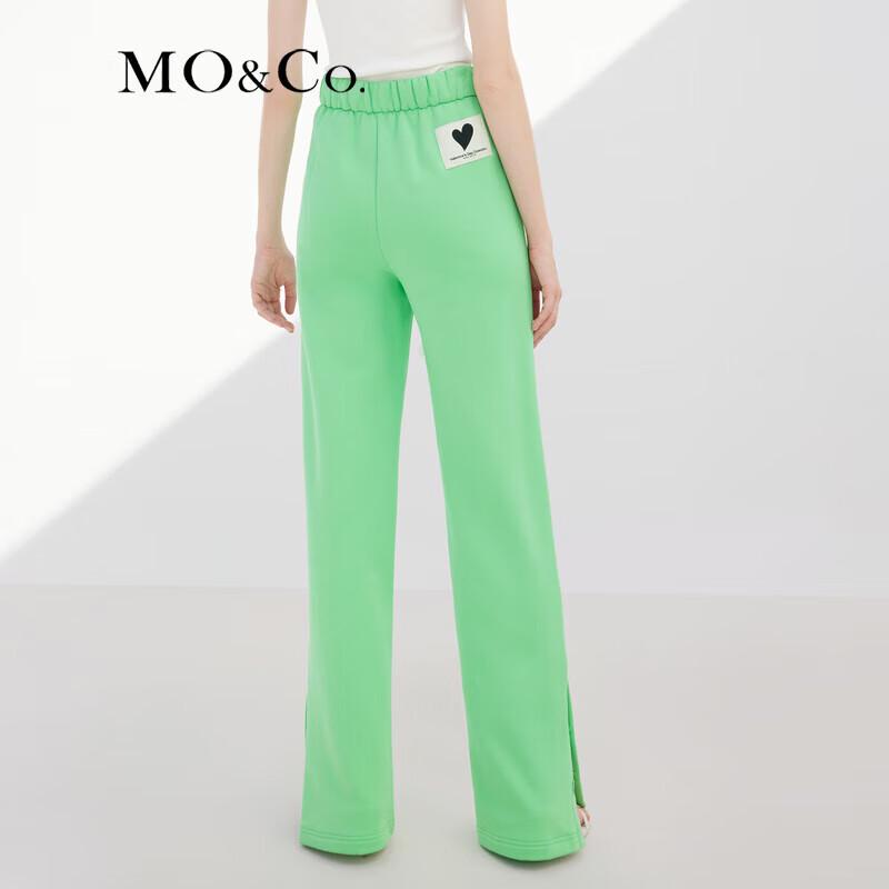 MO&Co. Women's Heart Logo Drawstring Slit Wide-Leg Sweatpants