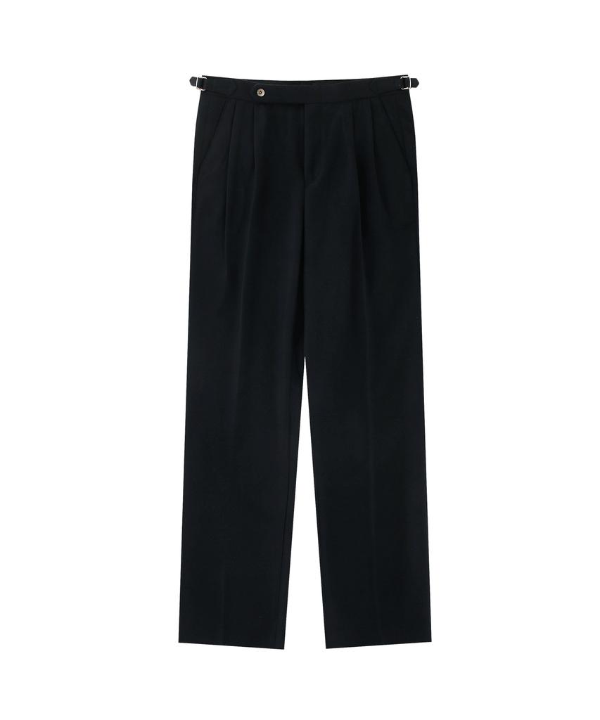 BELLIEF Wool Flannel Adjust 2Pleats Relaxed Trousers (Navy)