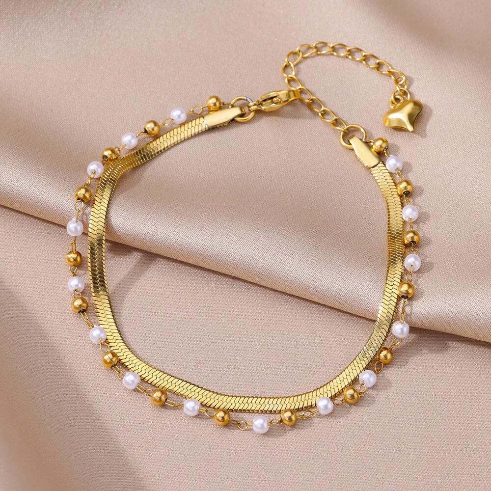 20+5cm Anklets for Women Stainless Steel Shell Starfish Imitation Pearl Leg Bracelets Gold Color Beach Summer Bodychain Jewelry