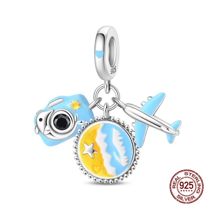 Original Charms Copper Summer Coconut Grove Holiday Charm Fits 3Mm Original Bracelet For Women Diy Jewelry Gifts New In