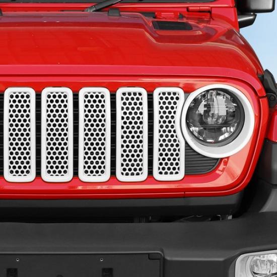 For Jeep Wrangler JL 24+ 9Pc Front Mesh Grille Grill Ert Headlight Trim Cover