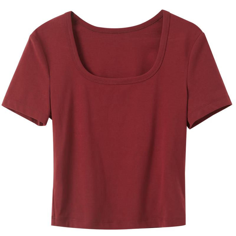Women s Solid Color Square Neck Slim Fit Cropped T-Shirt S