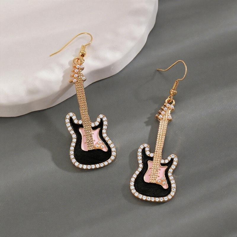 Fashion Retro Punk Style Alloy Drip Oil Guitar Pendant Earrings Neutral Creative Daily Party Jewelry Gifts