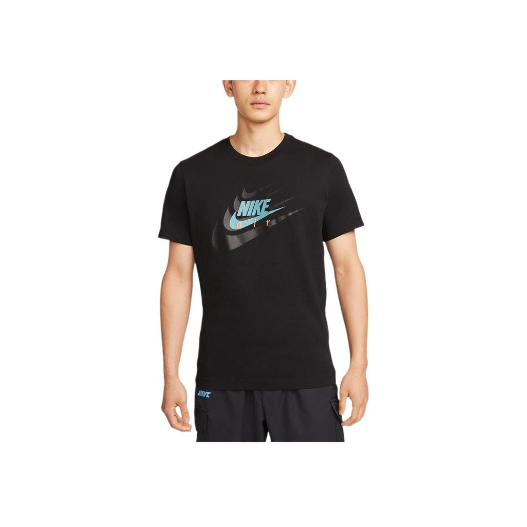 Nike Multi-Logo Solid Color Casual Crew Neck T-Shirt Men Tops Black DR0998-010