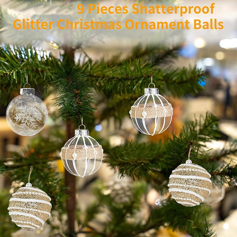 9Pcs/box Golden Christmas Ball Decor Suit Shatterproof Flash Hanging Balls for Xmas Tree Decoration Home Party New Year Gifts