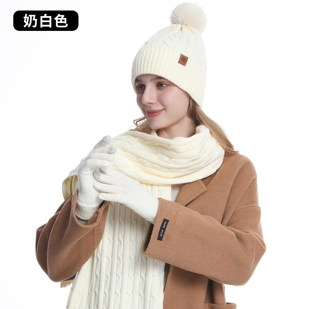 

Вязаная шапка, женская зимняя теплота, защита ушей при езде, шерстяная вязаная шапка, шарф, перчатки набор из трех предметов