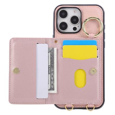 For iPhone 16 Pro Max Case Kickstand Rhombus Leather+TPU Phone Cover with Shoulder Strap