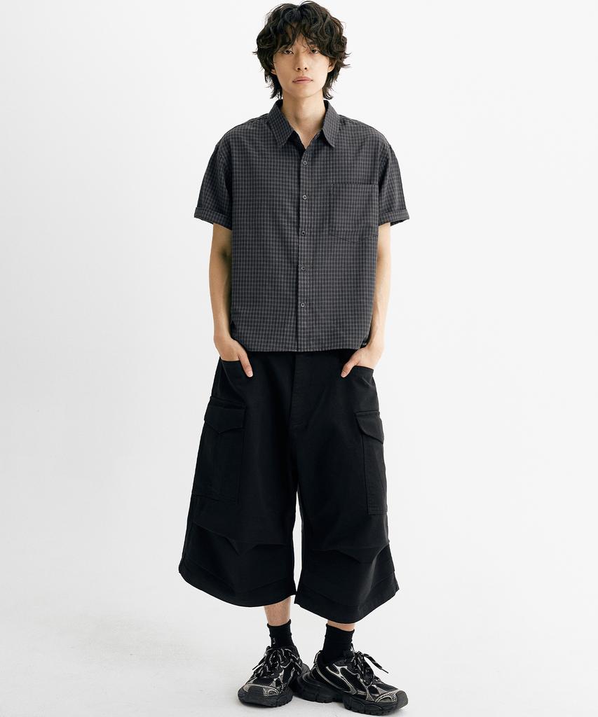 Denawo Crop Check Short Sleeve Shirt (Charcoal)