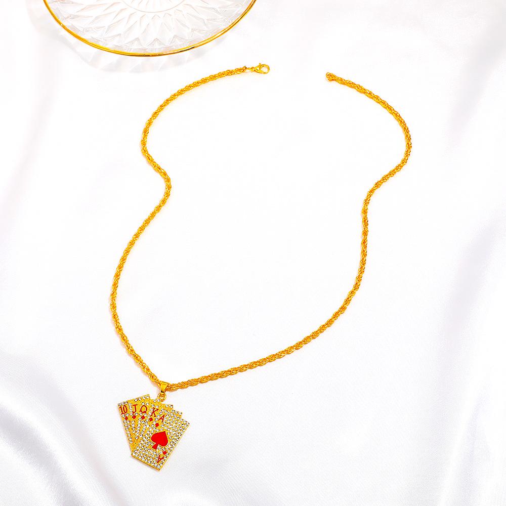 Punk Rhinestone Playing Card Pendant Necklace, Unisex Fashion Jewelry