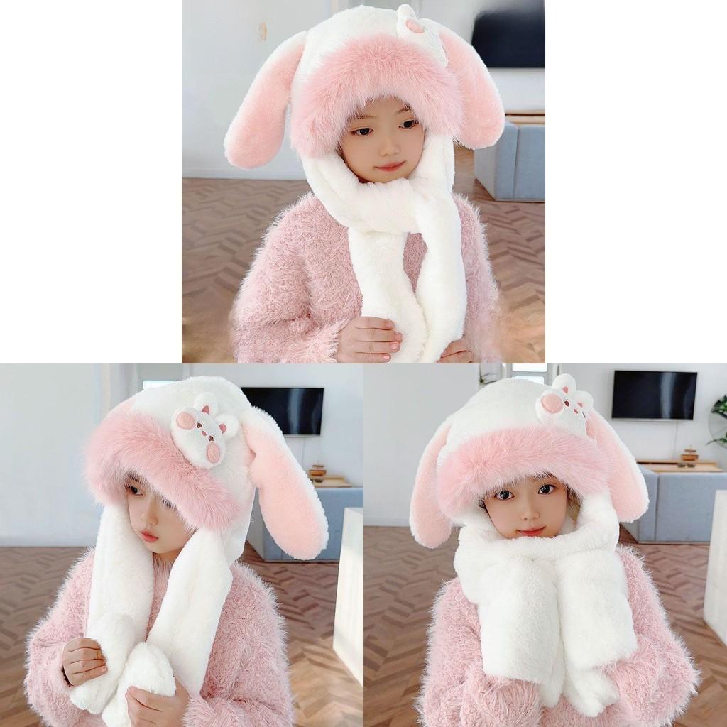 Cute Rabbit Ears Kids Winter Hat With Moving Ears And Warm Fleece For Girls Age 2 To 12