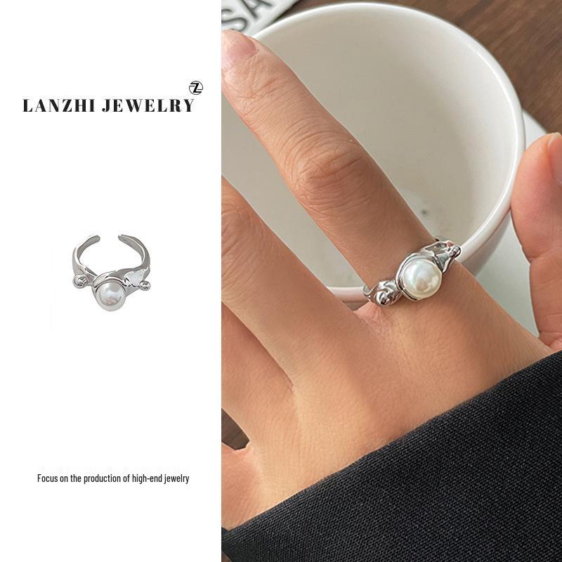 

Lanzhi Не тускнеющее серебряное кольцо-манжета в корейском стиле с жемчугом Adjustable Opening