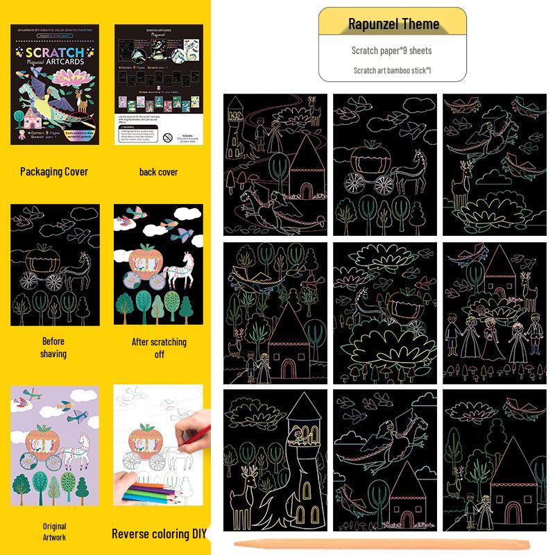 Färgglatt Skrapkonstset: Tecknad DIY Klotter- och Ritbok för Barn