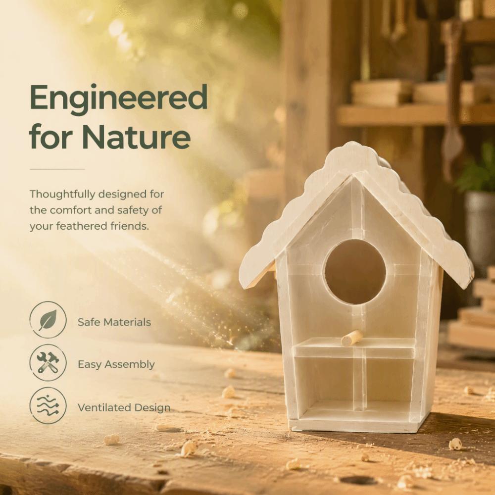 Composite Board Unfinished Bird House Lace Eaves Design Decorative Nest Box For Kids