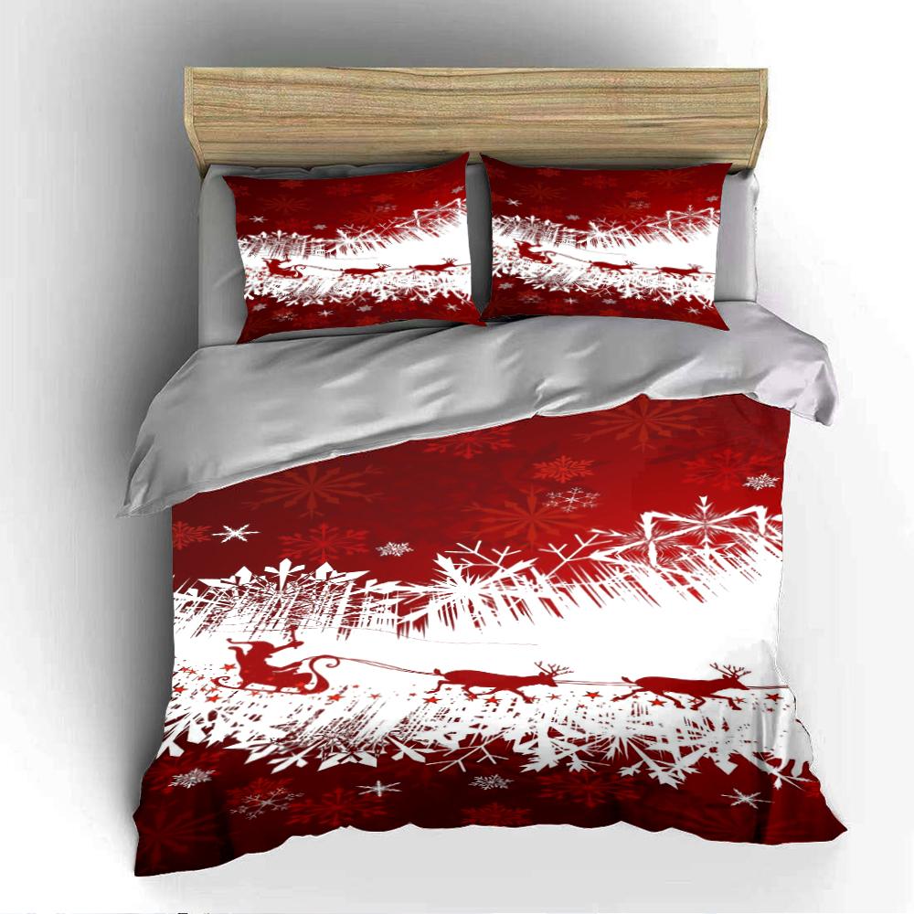 Christmas Red Snowflakes and Sleigh Set Bedding set (1 duvet cover, 2 pillowcases, duvet not included)