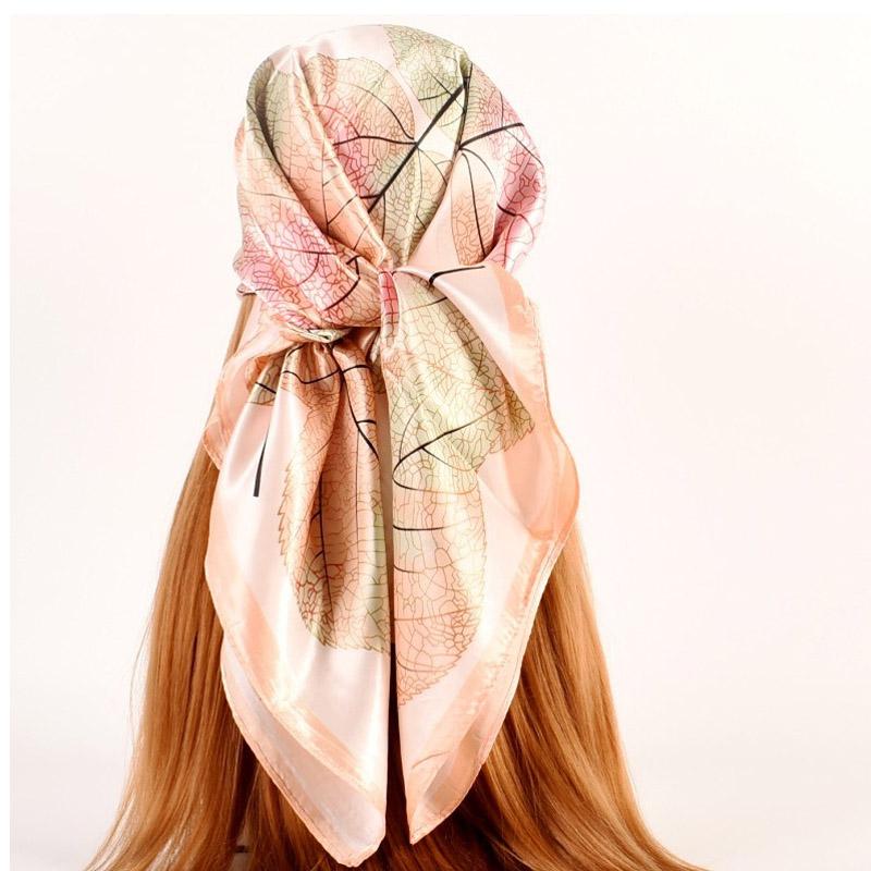 90x90cm Women Silk Scarf Small Satin Square Print Wrap Foulard Femme Handkerchief Bandana Neck Hair Skinny Tie Scarves Shawl