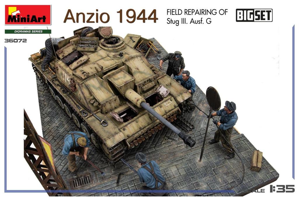 Miniart Scale Anzio 1944 III G Field Repair Big Set Plastic Model Kit MA36072 1/35 Sturmgeschütz Ausf. (Scenery)