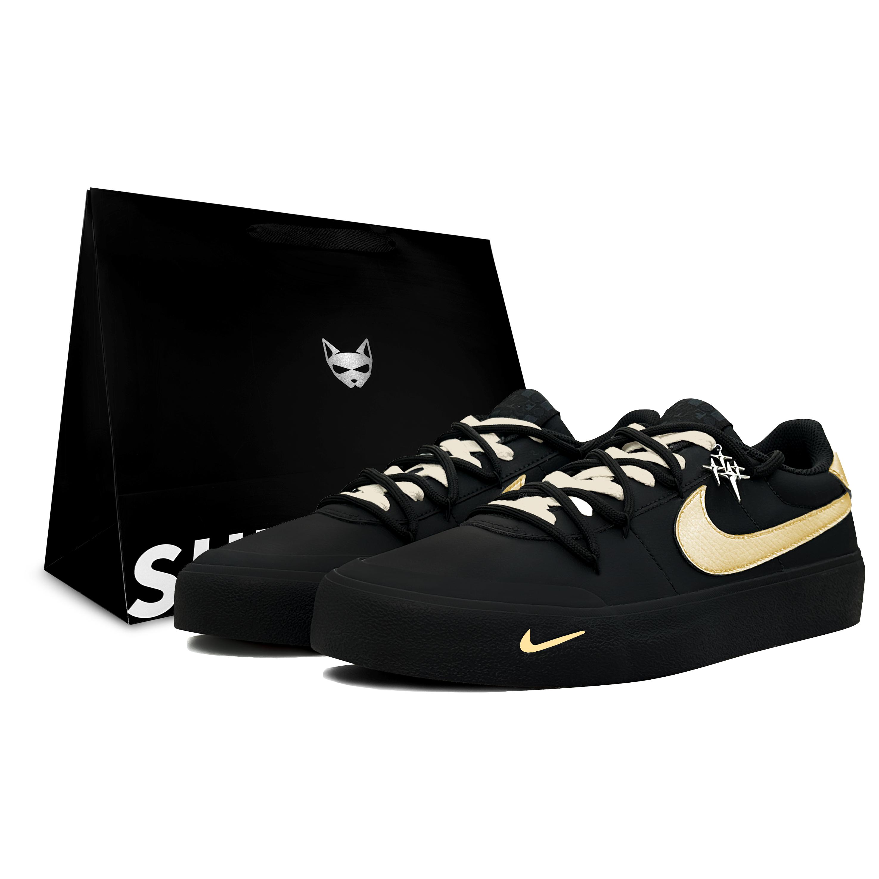 

Nike Court Shot Skateboard Shoes Men s Low Top Black/Gold FQ8146-001(Team79-S-BOX) 41