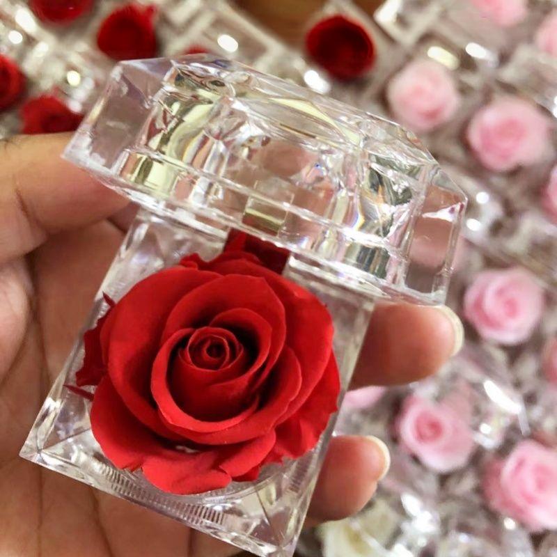 Clear Acrylic Preserved Rose Gift for Engagement Ring Holder&Jewelry Gift Box for Weddings,Valentine's,Christmas&Mother's Day