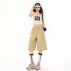Hong Kong-style Retro Khaki Cropped Jeans for Women, 2026 Spring-summer New Loose Wide-leg Korean-style Mid-length Pants