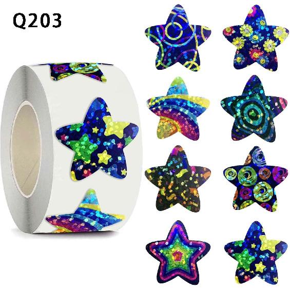 500 Pcs Holographic Star Stickers Roll Rainbow Design Label Stickers 1 Inch Star Decorative Labels Self Adhesive Cute Roll Decals Envelope Seals