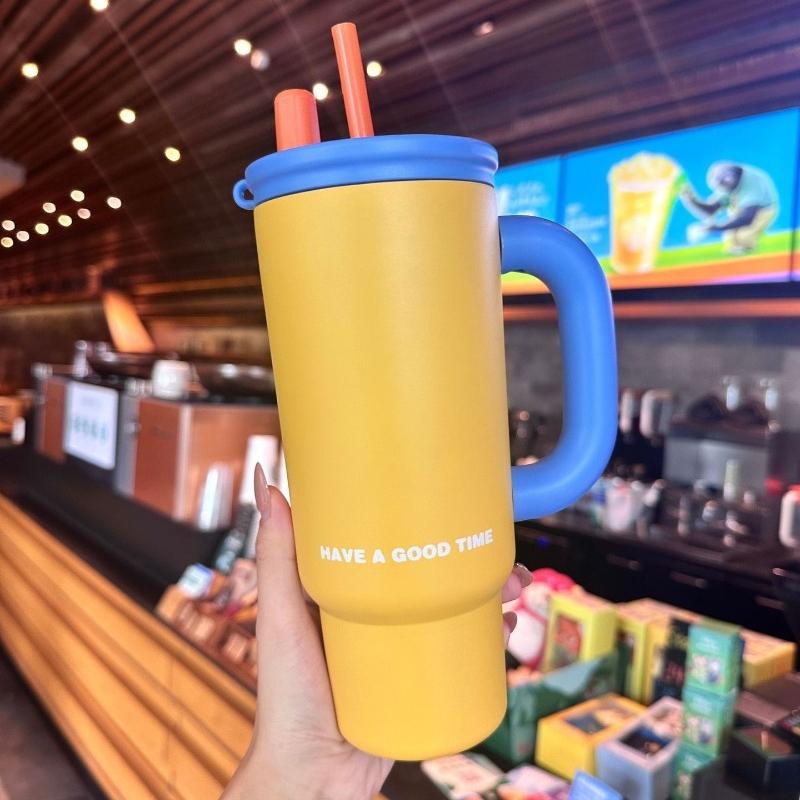 

700ML Stainless Steel Vacuum Flask Insulated Tumbler Cup with Lids and Straws Portable Thermal Iced Travel Cup for Outdoor 700ml жёлтый
