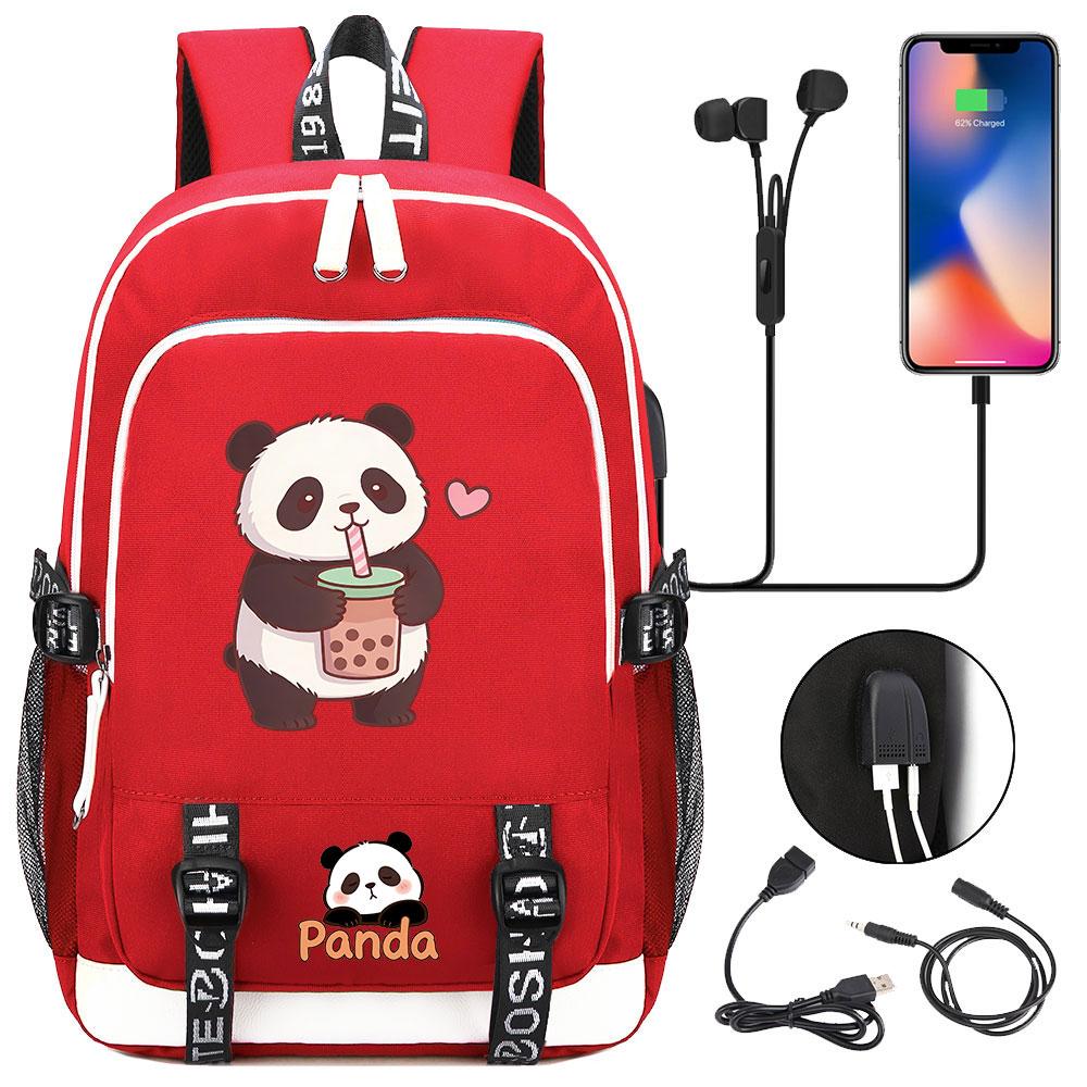 Kawaii Panda Print Tiener USB Laptop Rugzak Kinderen Jongens Meisjes Terug Naar School Boekentassen Vrouwen Mannen Reizen Rugzak