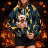 Damenmode Halloween-Print Hoodie mit Haustier-Tasche, Lässiger Pullover Sweatshirt