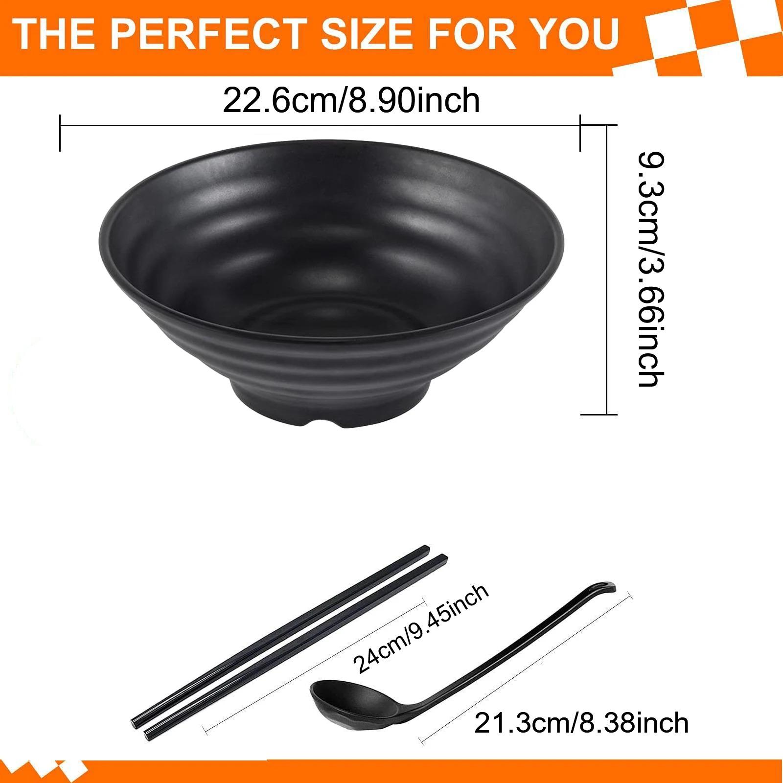 Японская лапша рамен в миске из меламина с палочками и ложкой, подходит для ресторанов, семей чёрный