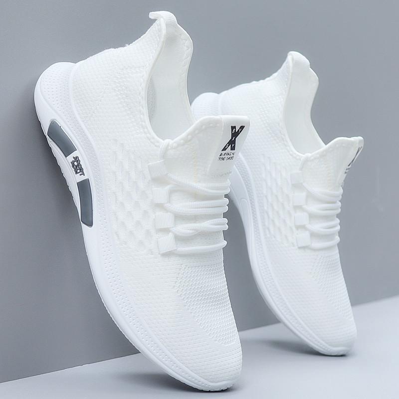 2025 Men's Breathable Trendy Mesh Running Sneakers - Versatile Soft Sole Casual White Shoes