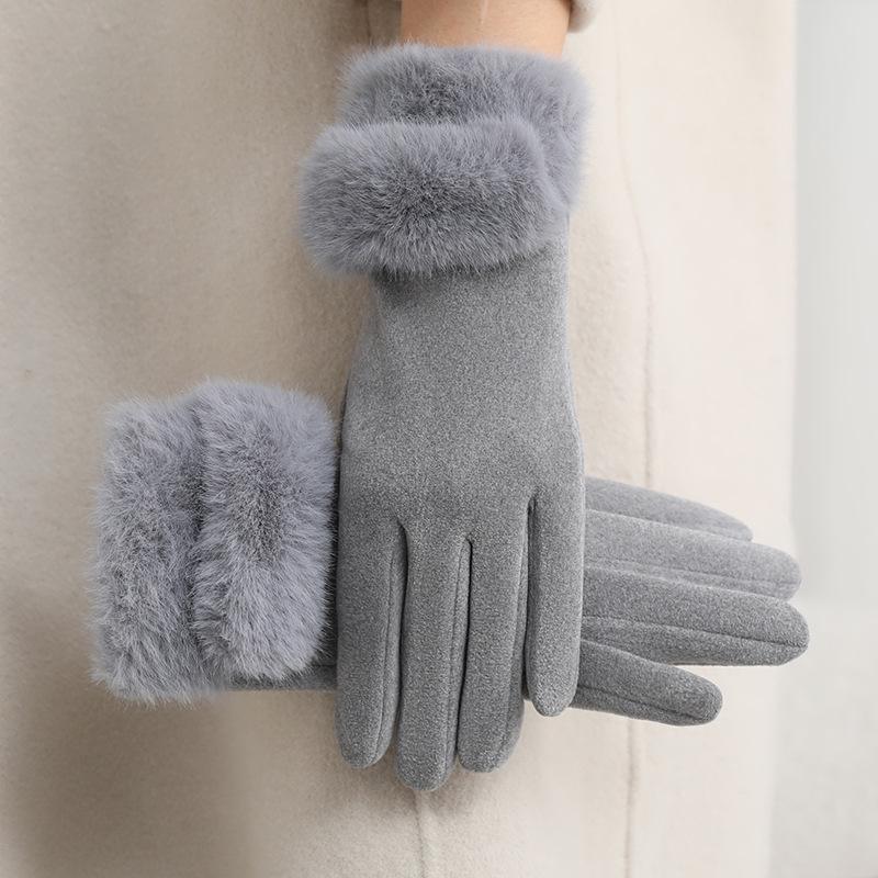 Women's Suede Velvet Bowknot Touchscreen Gloves - Warm & Cozy for Autumn/Winter