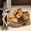 Popular 2025 New Miujia Round Head Lace-up British Style Retro Versatile Niche Comfortable Thick-soled Heightening Martin Boots